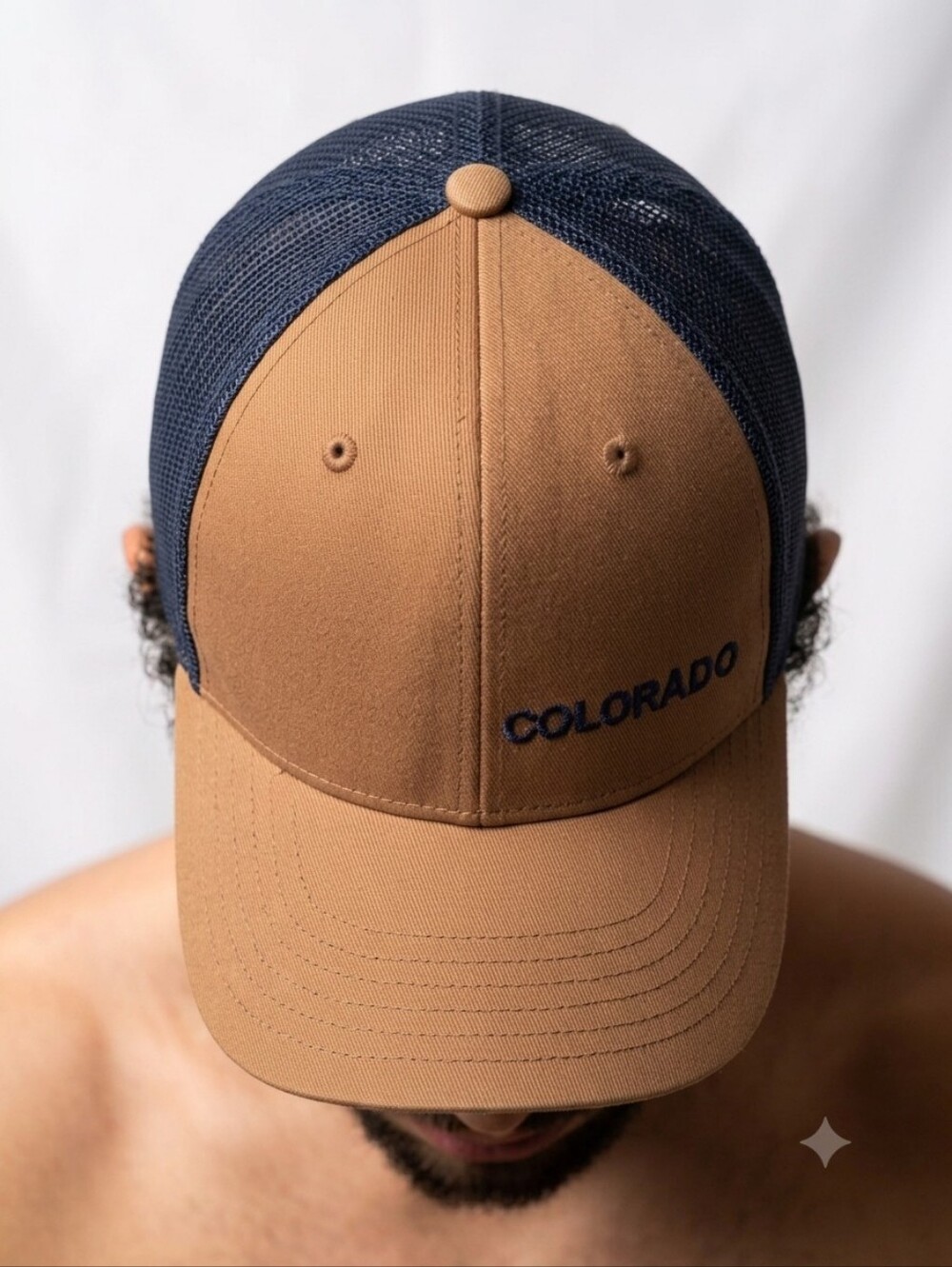 Outdoor Cap Colorado Trucker Hat Tan Navy Mesh Back Casual Rugged Classic